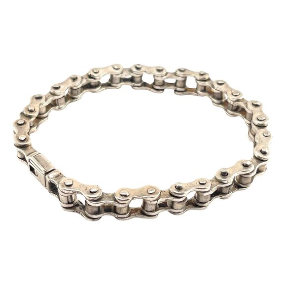Bike Chain Bracelet Sterling Silver Stainless Steel Heavy Duty Link - Picture 8 of 8